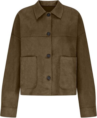 Suede Jackets For Women 2025 Casual Button Down Cropped Jacket Fall Long Sleeve Outerwear Coats Work Office Clothes in Saudi Arabia