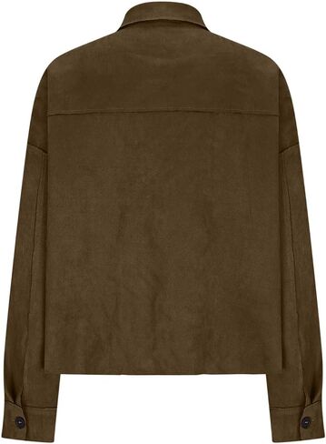 Suede Jackets For Women 2025 Casual Button Down Cropped Jacket Fall Long Sleeve Outerwear Coats Work Office Clothes in Saudi Arabia