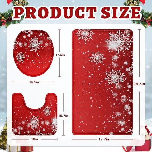 Britimes Merry Christmas Bathroom Rug and Mat Set 3 Piece, Red Snowflakes Deer Winter Snow Bathroom Rugs Non Slip, Absorbent Microfiber Memory Foam Bath Mat Machine Washable in Kuwait