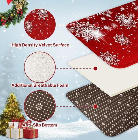 Britimes Merry Christmas Bathroom Rug and Mat Set 3 Piece, Red Snowflakes Deer Winter Snow Bathroom Rugs Non Slip, Absorbent Microfiber Memory Foam Bath Mat Machine Washable in Kuwait
