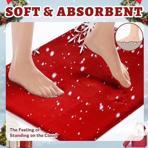Britimes Merry Christmas Bathroom Rug and Mat Set 3 Piece, Red Snowflakes Deer Winter Snow Bathroom Rugs Non Slip, Absorbent Microfiber Memory Foam Bath Mat Machine Washable in Kuwait