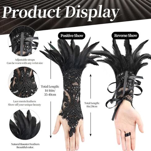 قفازات الدانتيل الأسود غلاف معصم ، ريشة أزياء اليد اليدوية الدانتيل الدانتيل مرنة هوك القفازات إصبع الهالوين ، حفل زفاف ، حفل الشاي ، تنكر ، ملهى ليلي ، الكفة اليومية زخرفة يا فتيات in Kuwait