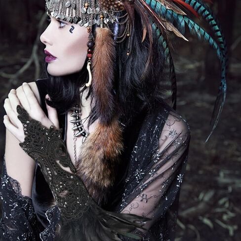 قفازات الدانتيل الأسود غلاف معصم ، ريشة أزياء اليد اليدوية الدانتيل الدانتيل مرنة هوك القفازات إصبع الهالوين ، حفل زفاف ، حفل الشاي ، تنكر ، ملهى ليلي ، الكفة اليومية زخرفة يا فتيات in Kuwait