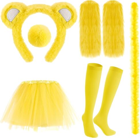 6 Pcs Halloween Bear Costume Women Adult Ear Headband Tail Tutu Skirt Leg Warmer Thigh-high Sock Feather Boa Party in Saudi Arabia