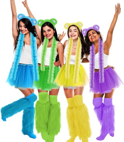 6 Pcs Halloween Bear Costume Women Adult Ear Headband Tail Tutu Skirt Leg Warmer Thigh-high Sock Feather Boa Party in Saudi Arabia