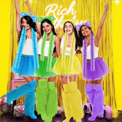 6 Pcs Halloween Bear Costume Women Adult Ear Headband Tail Tutu Skirt Leg Warmer Thigh-high Sock Feather Boa Party in Saudi Arabia
