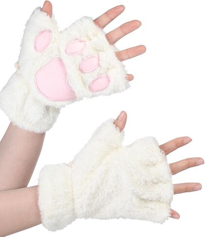 1 زوج من القفازات البيضاء باو ، قفازات مخلب أصابع فروي للنساء ، كاتف كات لطيف معدات اليد لملحقات زي الهالوين تأثيري in Kuwait