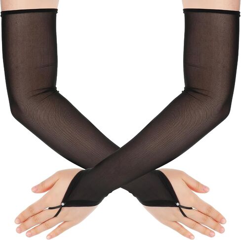 Long Fingerless Gloves, Black Sheer Gloves Mesh Tulle Glove Opera Glove Elbow Length sleeves Burlesque Outfits for Women Formal Tea Party Dress Dance Wedding Bridal Halloween (21inch) in Saudi Arabia