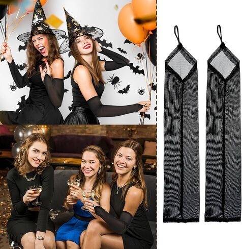 Long Fingerless Gloves, Black Sheer Gloves Mesh Tulle Glove Opera Glove Elbow Length sleeves Burlesque Outfits for Women Formal Tea Party Dress Dance Wedding Bridal Halloween (21inch) in Saudi Arabia