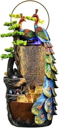Decor Peacock Entrance Ornament, Large Fountain for Living Room, Resin Indoor Fountain with LED Lights, Suitable for Living Room, Entrance, Balcony, Courtyard for Entryway(58 * 40 * 126cm) in Saudi Arabia