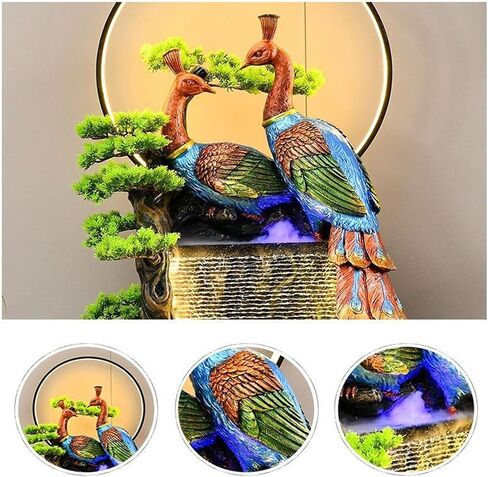 Decor Peacock Entrance Ornament, Large Fountain for Living Room, Resin Indoor Fountain with LED Lights, Suitable for Living Room, Entrance, Balcony, Courtyard for Entryway(58 * 40 * 126cm) in Saudi Arabia
