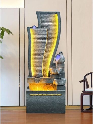 Decor Modern Minimalist Running Water Wealth Creation Ornament, Circulating Water Office Living Room Floor to Ceiling Landscape for Entryway in Saudi Arabia