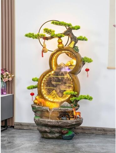 Decor Hulu Cycle Water Fountain Living Room Entrance, Balcony Wealth Attraction Feng Shui Wheel Humidifier Decorative Ornament for Entryway in Saudi Arabia