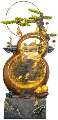 Decor Hulu Cycle Water Fountain Living Room Entrance, Balcony Wealth Attraction Feng Shui Wheel Humidifier Decorative Ornament for Entryway in Saudi Arabia