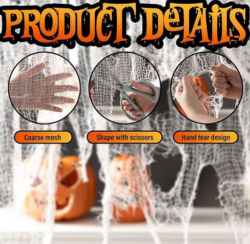 Watayo 315 x 85 Inch Halloween Creepy Cloth - Black Halloween Scary Spooky Cloth - Windows Doorways Cover Gauze for Halloween Party Haunted House Decorations in Kuwait