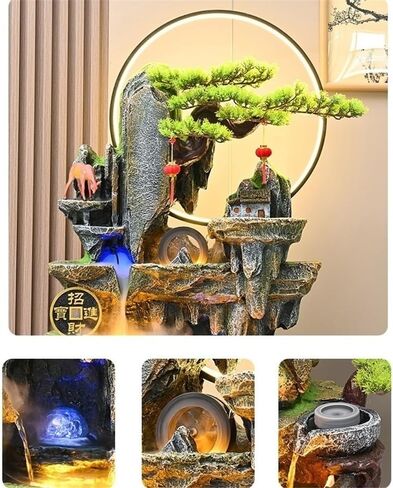 Decor Feng Shui Circular Waterfall Fountain Vintage Waterfall Fountain with Illumination Used for Living Room and Entrance, 149cm for Entryway in Saudi Arabia