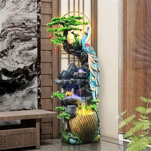Decor Water Fountain Decor, Peacock Water Fountain with LED Glass Color Changing Globe, for Home/Office, Living Room Decorative Fountains for Entryway(Medium) in Saudi Arabia