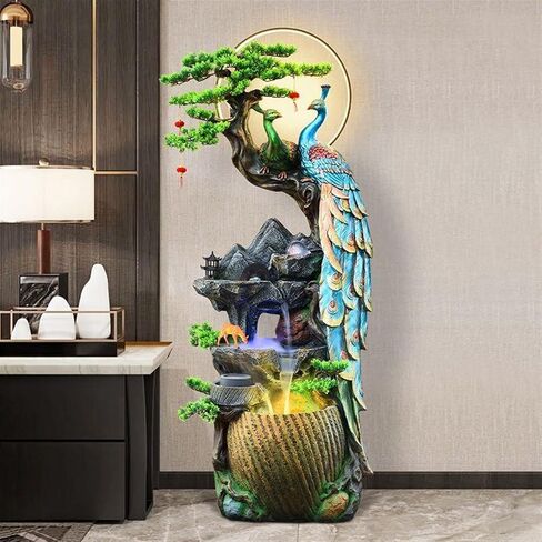 Decor Water Fountain Decor, Peacock Water Fountain with LED Glass Color Changing Globe, for Home/Office, Living Room Decorative Fountains for Entryway(Medium) in Saudi Arabia
