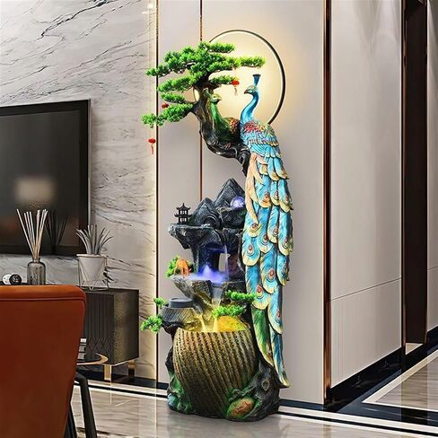 Decor Water Fountain Decor, Peacock Water Fountain with LED Glass Color Changing Globe, for Home/Office, Living Room Decorative Fountains for Entryway(Medium) in Saudi Arabia