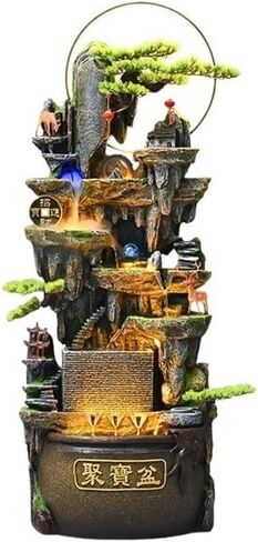Decor Retro Waterfall Fountain with Lighting for Living Rooms,Entrances 149cm High Circulating Waterfall Fountain Attracts Wealth for Entryway in Saudi Arabia