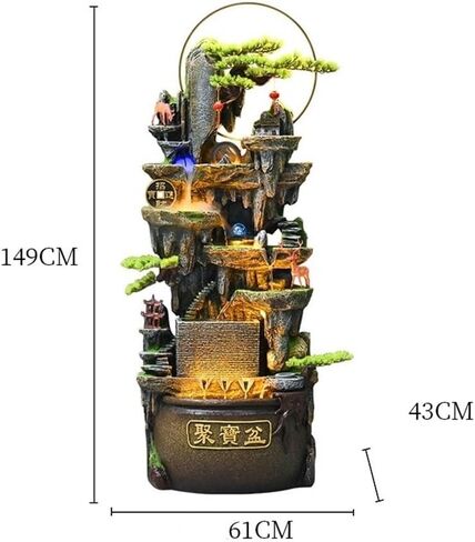 Decor Retro Waterfall Fountain with Lighting for Living Rooms,Entrances 149cm High Circulating Waterfall Fountain Attracts Wealth for Entryway in Saudi Arabia