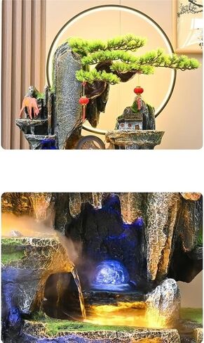 Decor Retro Waterfall Fountain with Lighting for Living Rooms,Entrances 149cm High Circulating Waterfall Fountain Attracts Wealth for Entryway in Saudi Arabia
