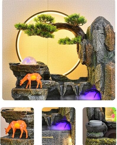 Decor Rockery, Circulating Water Ornaments Fish Tank Fountain, Wealth Attraction Feng Shui Wheel Living Room Outdoor Floor Standing Fountain for Entryway in Saudi Arabia