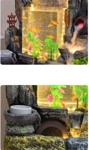 Decor Rockery, Circulating Water Ornaments Fish Tank Fountain, Wealth Attraction Feng Shui Wheel Living Room Outdoor Floor Standing Fountain for Entryway in Saudi Arabia