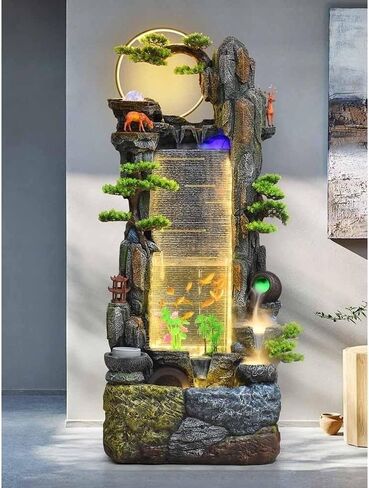 Decor Rockery, Circulating Water Ornaments Fish Tank Fountain, Wealth Attraction Feng Shui Wheel Living Room Outdoor Floor Standing Fountain for Entryway in Saudi Arabia