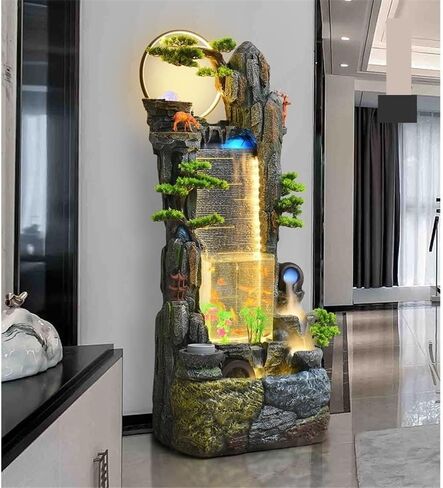 Decor Rockery, Circulating Water Ornaments Fish Tank Fountain, Wealth Attraction Feng Shui Wheel Living Room Outdoor Floor Standing Fountain for Entryway in Saudi Arabia