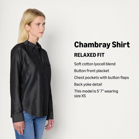 Amazon Essentials Women's Relaxed-Fit Denim Chambray Button-Down Long-Sleeve Shirt in Saudi Arabia