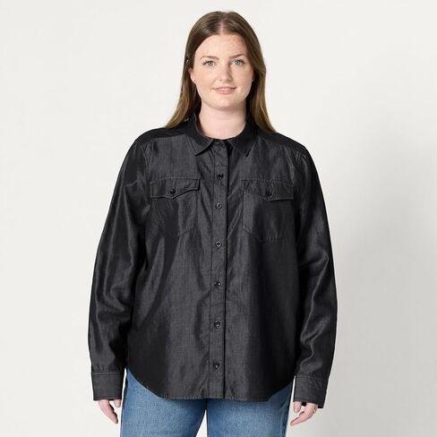 Amazon Essentials Women's Relaxed-Fit Denim Chambray Button-Down Long-Sleeve Shirt in Saudi Arabia
