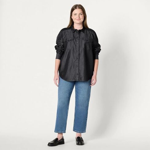 Amazon Essentials Women's Relaxed-Fit Denim Chambray Button-Down Long-Sleeve Shirt in Saudi Arabia
