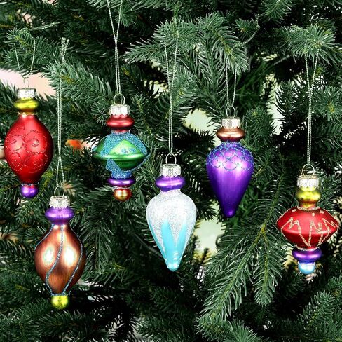6 Pcs Large 7.1inch Christmas Finials Glass Vintage Ornament Glass Finial Christmas Ornaments Hanging Christmas Finials Ornaments for Holiday Christmas Tree Decoration in Saudi Arabia