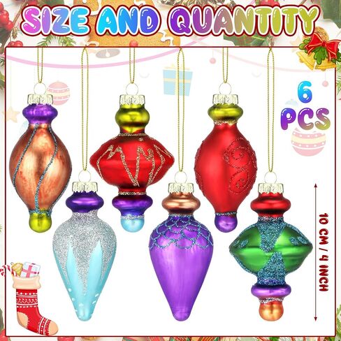 6 Pcs Large 7.1inch Christmas Finials Glass Vintage Ornament Glass Finial Christmas Ornaments Hanging Christmas Finials Ornaments for Holiday Christmas Tree Decoration in Saudi Arabia