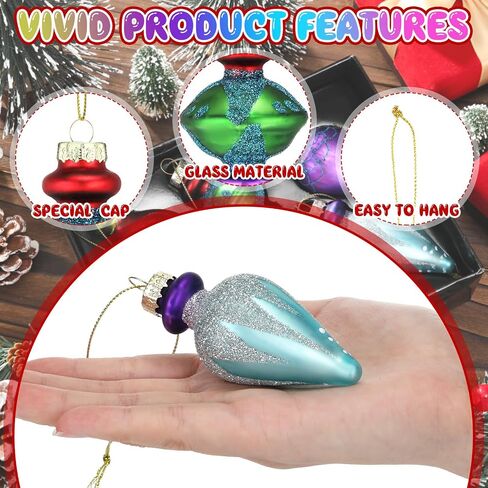 6 Pcs Large 7.1inch Christmas Finials Glass Vintage Ornament Glass Finial Christmas Ornaments Hanging Christmas Finials Ornaments for Holiday Christmas Tree Decoration in Saudi Arabia