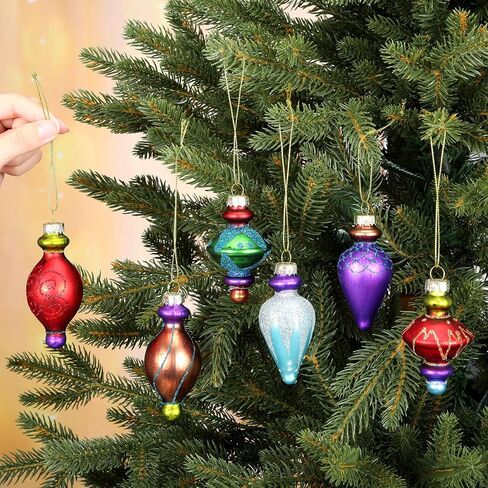 6 Pcs Large 7.1inch Christmas Finials Glass Vintage Ornament Glass Finial Christmas Ornaments Hanging Christmas Finials Ornaments for Holiday Christmas Tree Decoration in Saudi Arabia
