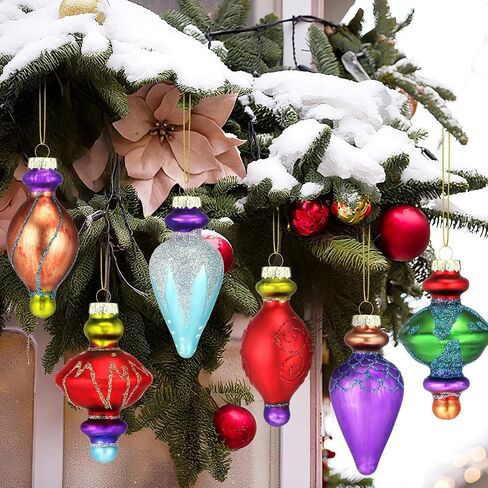 6 Pcs Large 7.1inch Christmas Finials Glass Vintage Ornament Glass Finial Christmas Ornaments Hanging Christmas Finials Ornaments for Holiday Christmas Tree Decoration in Saudi Arabia