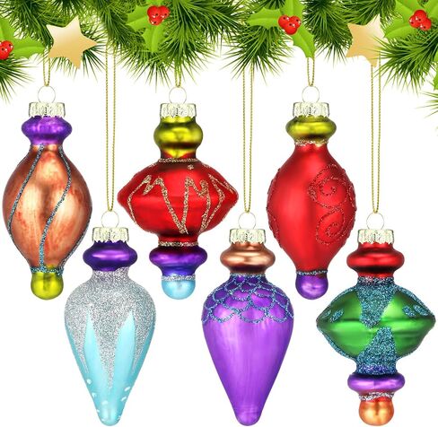 6 Pcs Large 7.1inch Christmas Finials Glass Vintage Ornament Glass Finial Christmas Ornaments Hanging Christmas Finials Ornaments for Holiday Christmas Tree Decoration in Saudi Arabia