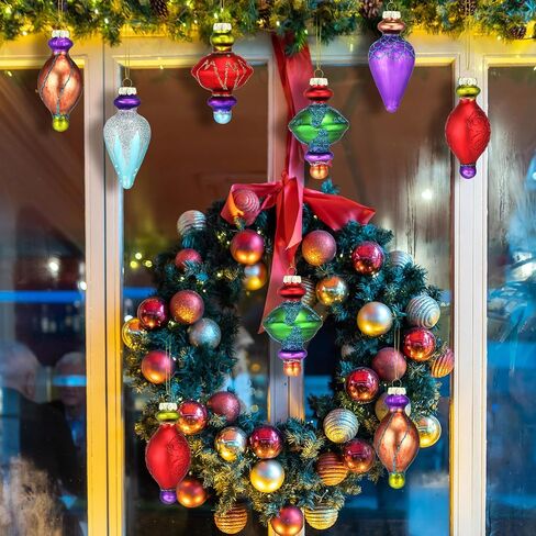 6 Pcs Large 7.1inch Christmas Finials Glass Vintage Ornament Glass Finial Christmas Ornaments Hanging Christmas Finials Ornaments for Holiday Christmas Tree Decoration in Saudi Arabia