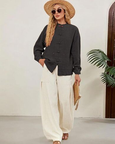قميص Iximo Linen Linen jakctes خمر القطن طويل الأكمام بلاتس الطراز الصيني على الطراز الصيني in Kuwait