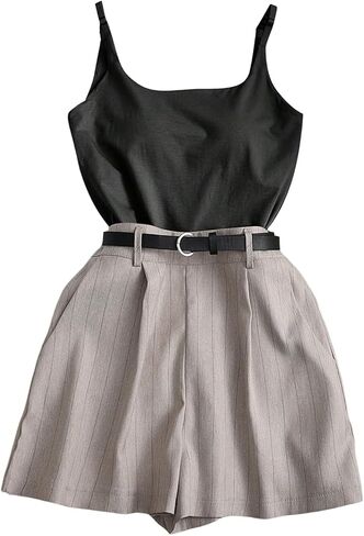 SweatyRocks Women's Striped Pleated Short Summer Dressy Work Shorts with Pockets in Saudi Arabia
