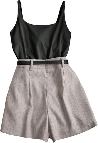 SweatyRocks Women's Striped Pleated Short Summer Dressy Work Shorts with Pockets in Saudi Arabia