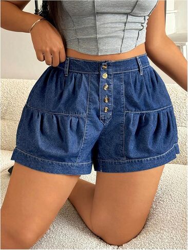 SHENHE Women's Plus Size Summer High Waist Jean Shorts Button Fly Denim Balloon Shorts Jorts in Saudi Arabia