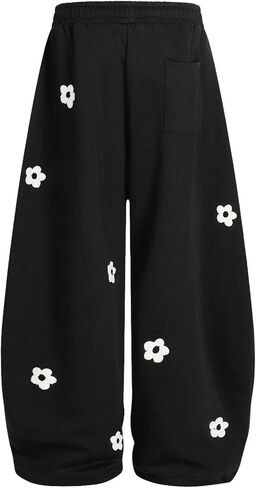 Aelfric Eden Baggy Wide Leg Sweatpants Flower Embroidery Casual Y2K Elastic Drawstring Lantern Barrel Lounge Trouser Pants in Saudi Arabia