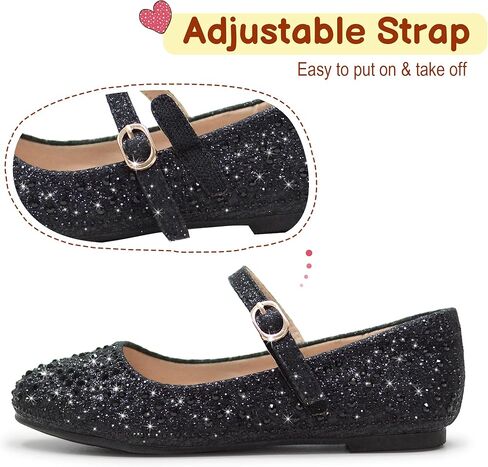 FLYFUPPY Girls Dress Shoes Sparkle Mary Jane Ballet Flats with Rhinestone Princess Flower Wedding Shoes in Kuwait