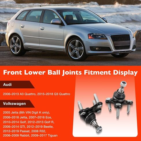 2PCS Front Lower Ball Joint Compatible with Volkswagen Jetta 2005–2018 Passat Golf GTI Beetle Audi A3 Q3 Quattro Replace K80662 K80663 in Saudi Arabia