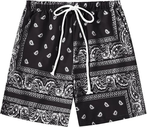 Boy's Paisley Shorts Boho Drawsring Waist Casual Gym Beach Bandana Summer Bandana Shorts with Pockets in Saudi Arabia