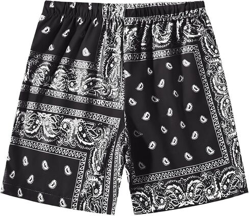 Boy's Paisley Shorts Boho Drawsring Waist Casual Gym Beach Bandana Summer Bandana Shorts with Pockets in Saudi Arabia