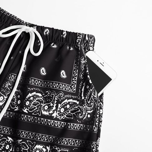 Boy's Paisley Shorts Boho Drawsring Waist Casual Gym Beach Bandana Summer Bandana Shorts with Pockets in Saudi Arabia